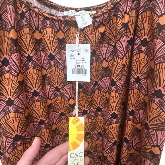 ✨ C&C California 100% cotton geometric print maxi dress size large - Picture 5 of 11